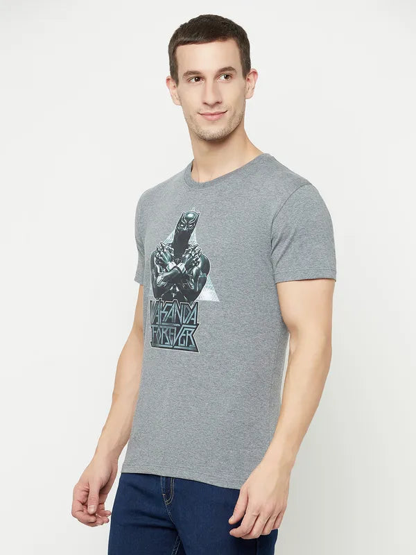 Octave Men Grey Printed Raw Edge T-Shirt