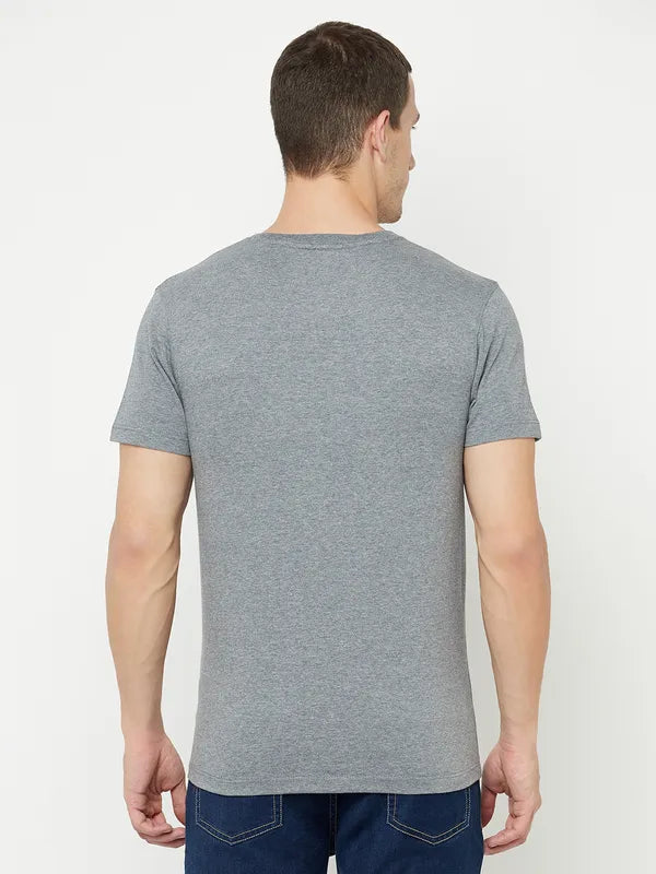 Octave Men Grey Printed Raw Edge T-Shirt