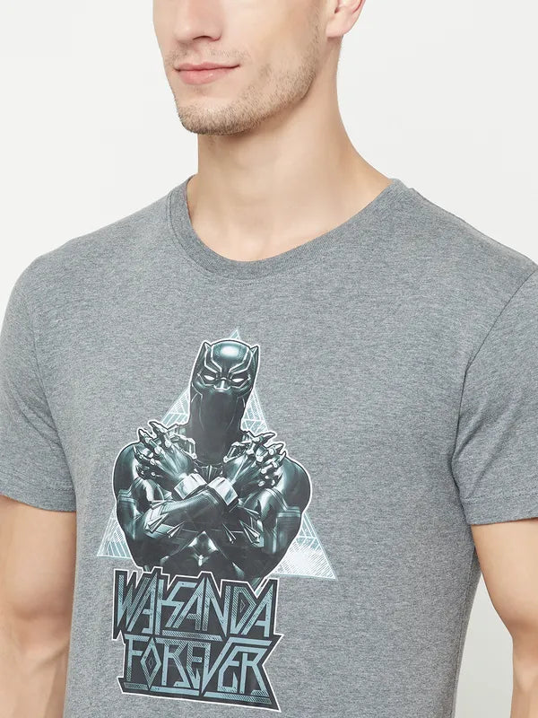 Octave Men Grey Printed Raw Edge T-Shirt