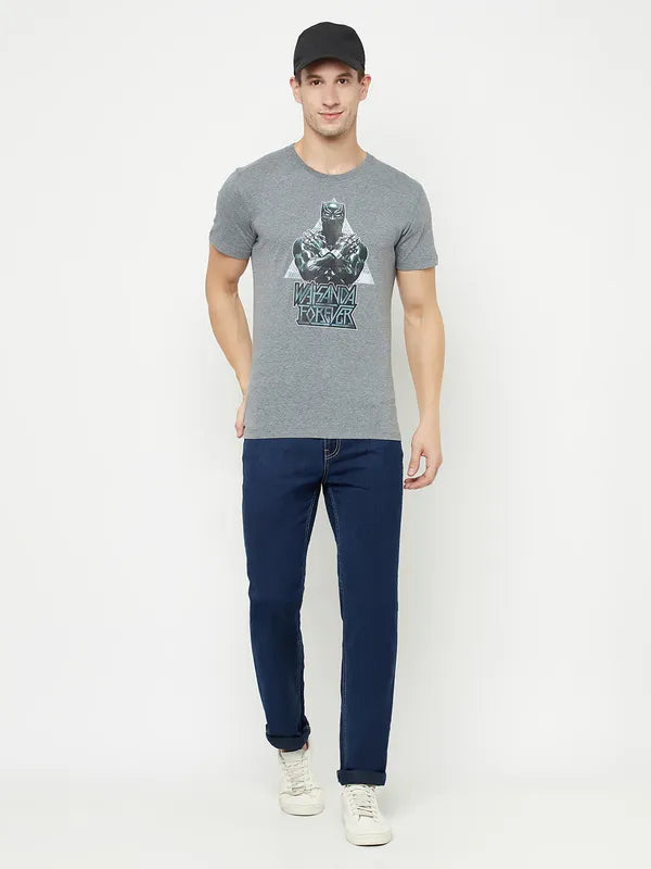 Octave Men Grey Printed Raw Edge T-Shirt