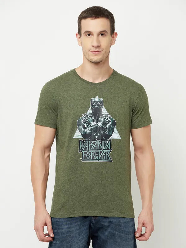 Octave Men Olive Green Typography Printed Raw Edge T-Shirt