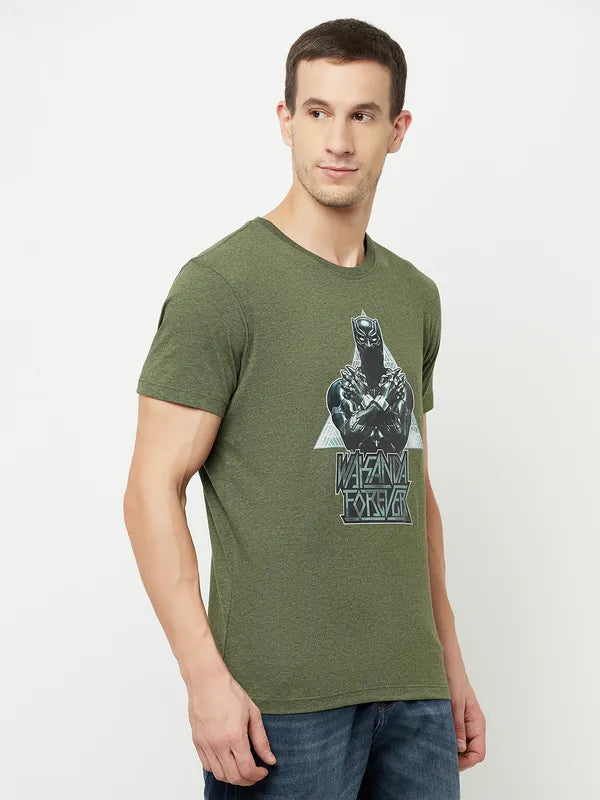 Octave Men Olive Green Typography Printed Raw Edge T-Shirt