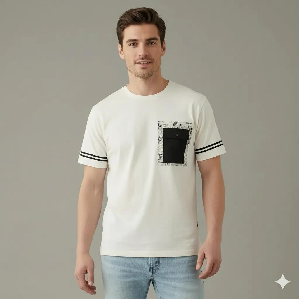 Octave Men Off White Printed T-shirt