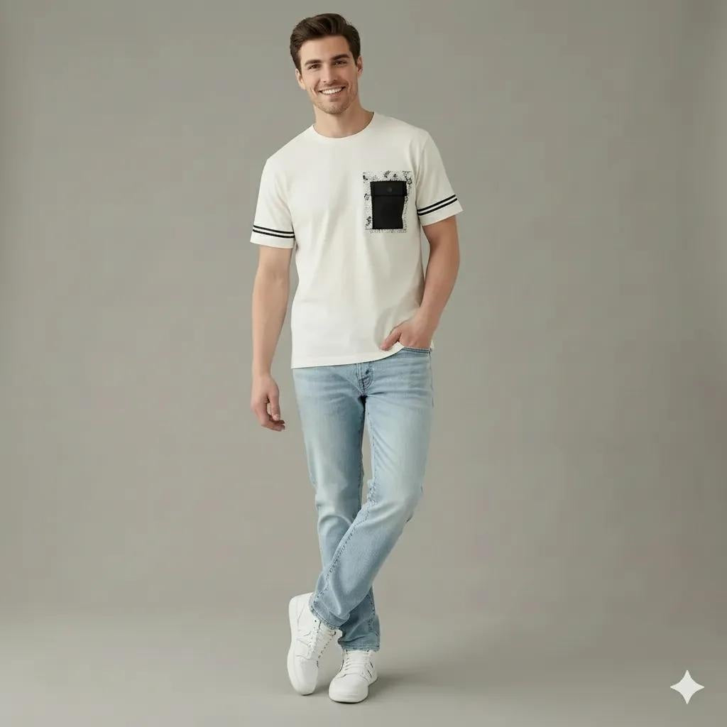 Octave Men Off White Printed T-shirt