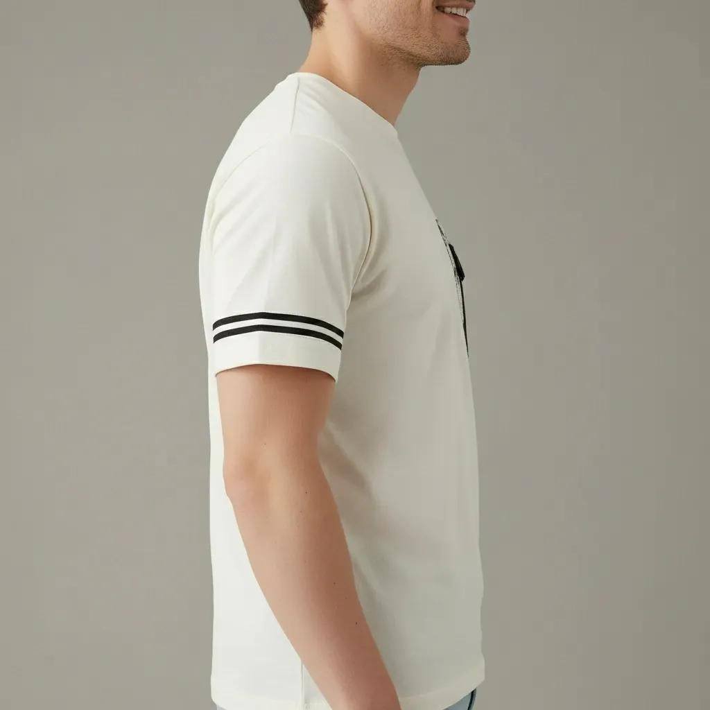 Octave Men Off White Printed T-shirt