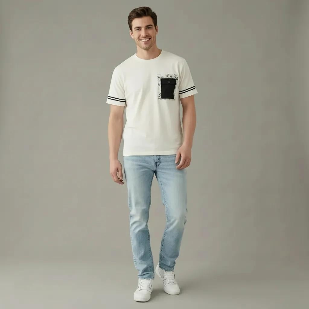 Octave Men Off White Printed T-shirt