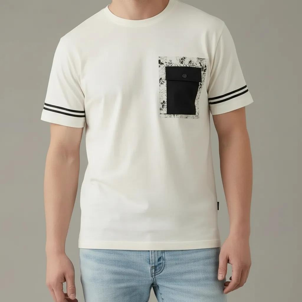 Octave Men Off White Printed T-shirt