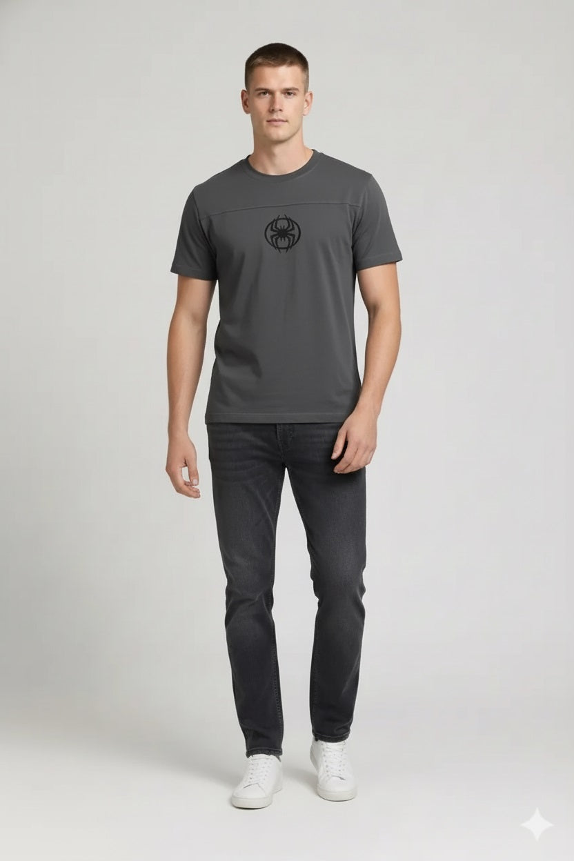 Men Charcoal Graphic Printed Cotton T-shirt