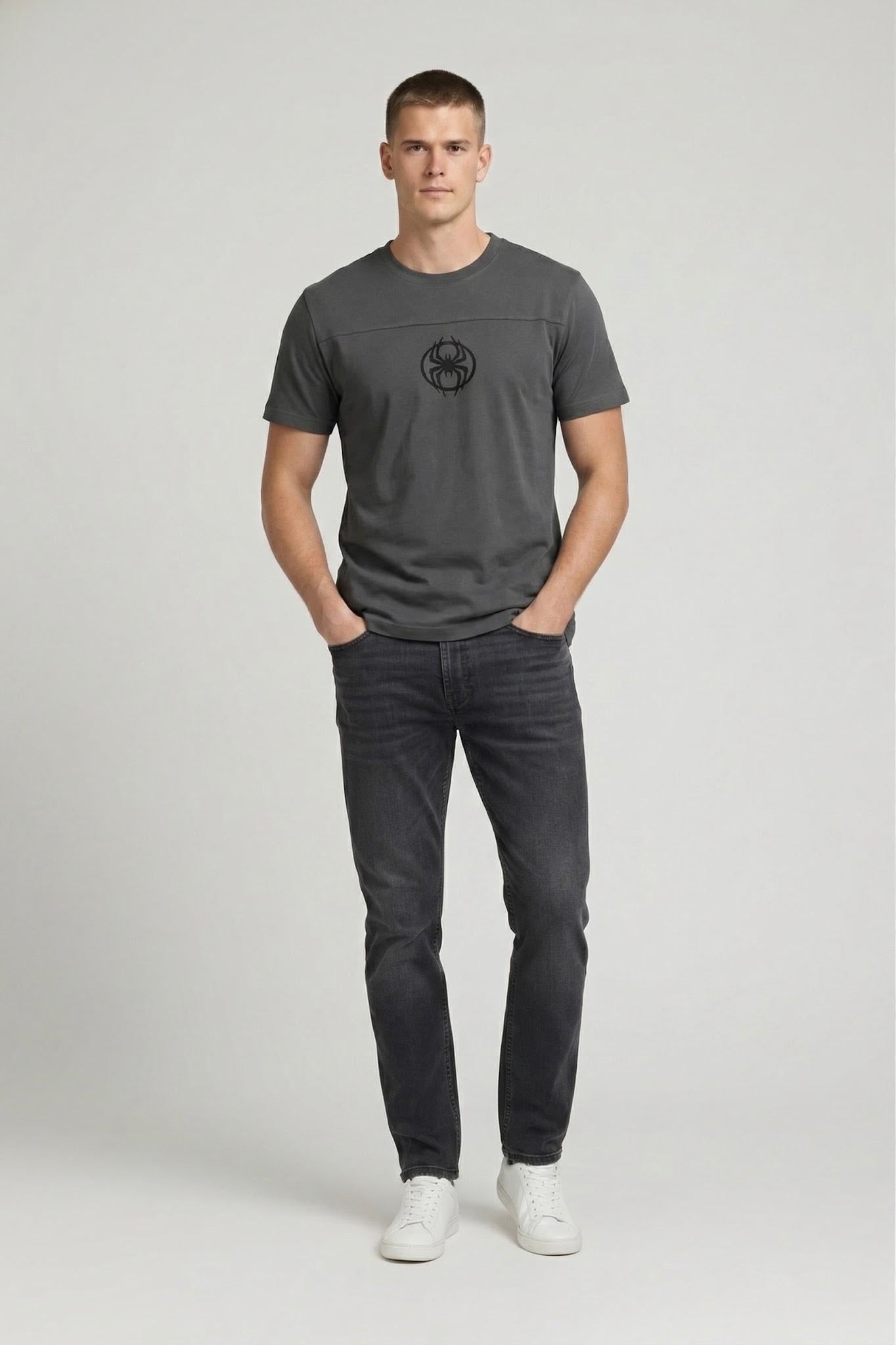 Men Charcoal Graphic Printed Cotton T-shirt