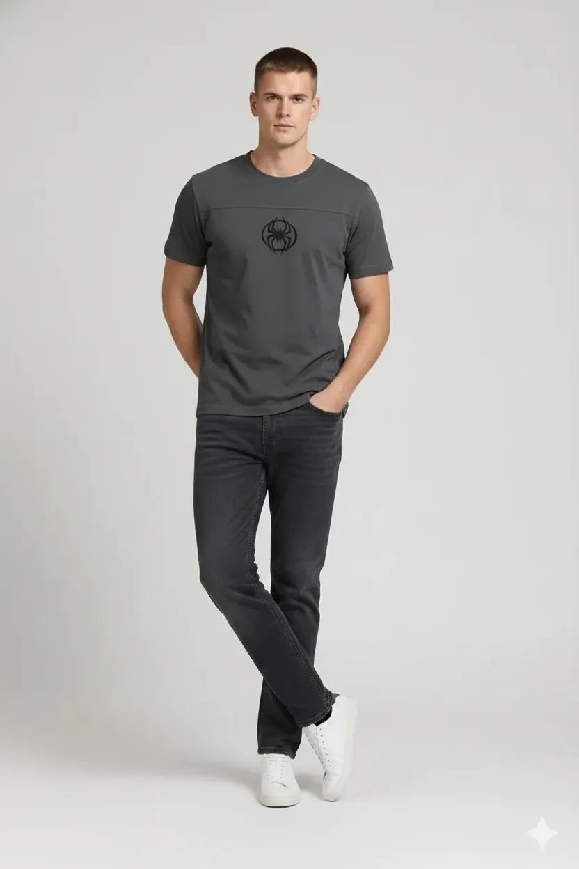 Men Charcoal Graphic Printed Cotton T-shirt