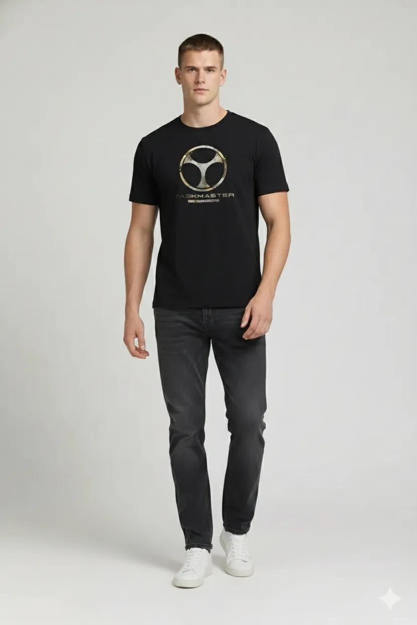 Men Black Printed Round Neck T-shirt