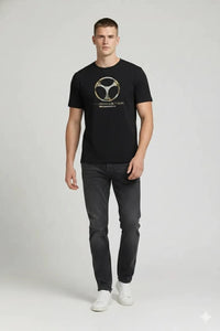 Men Black Printed Round Neck T-shirt