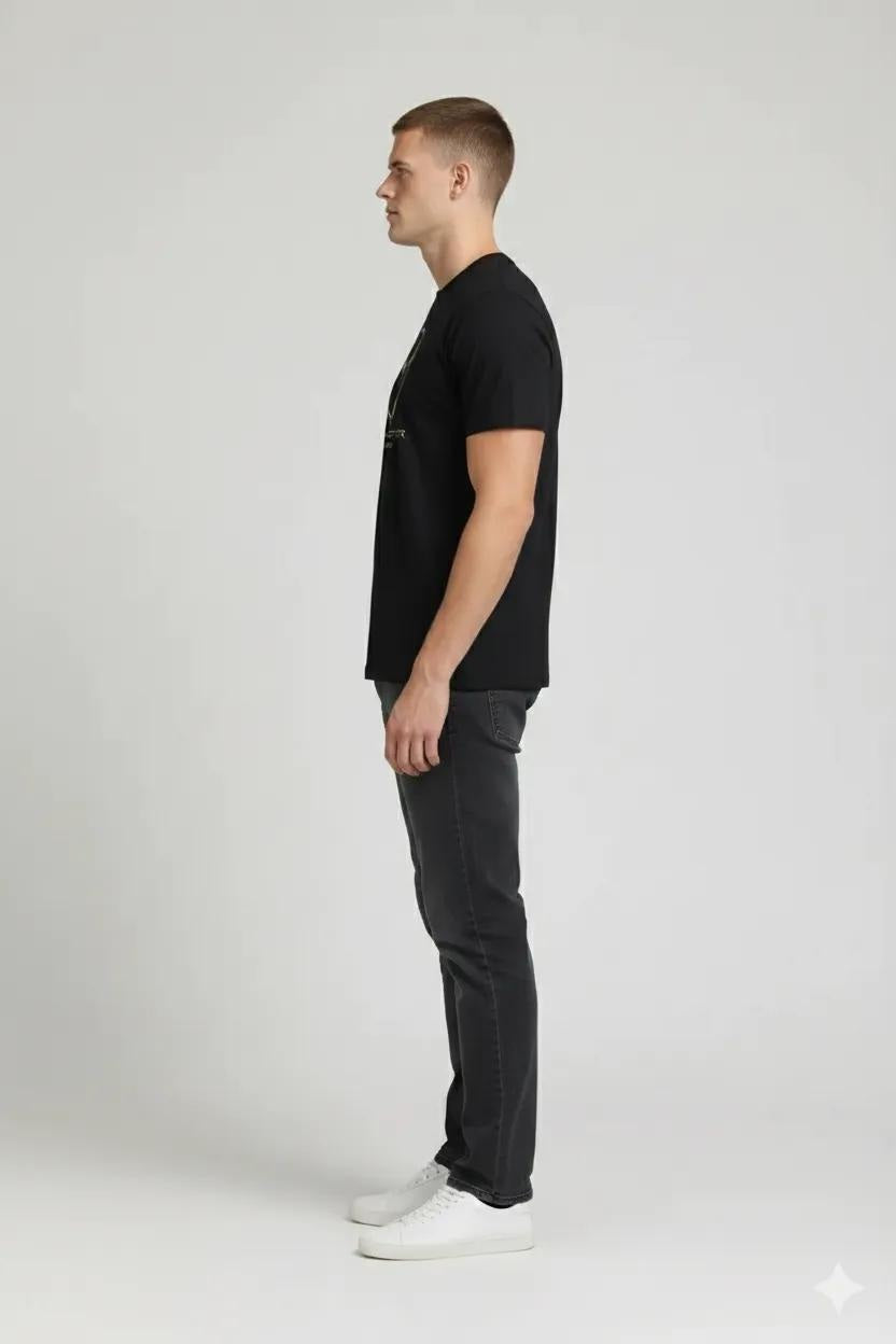 Men Black Printed Round Neck T-shirt