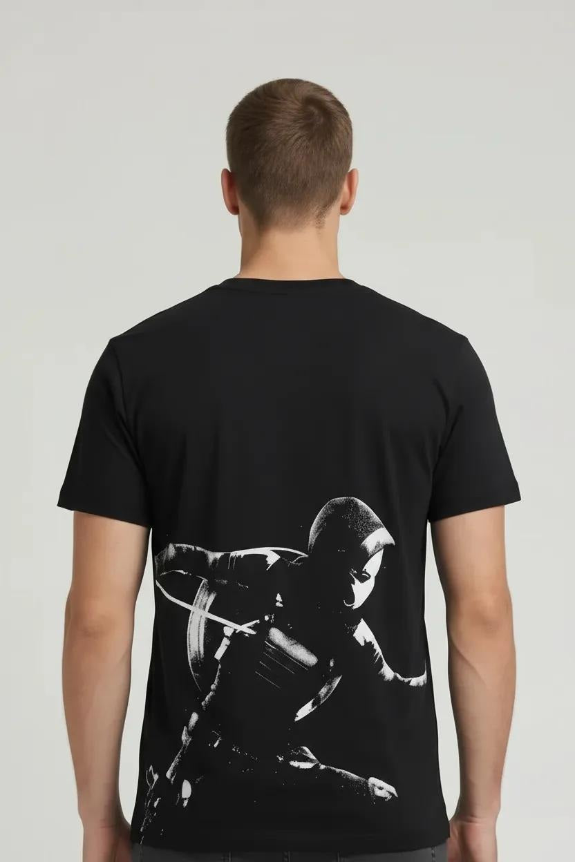 Men Black Printed Round Neck T-shirt