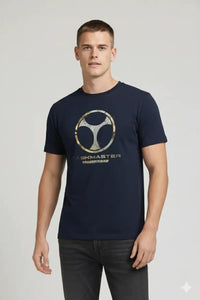 Men Navy Printed Round Neck T-shirt