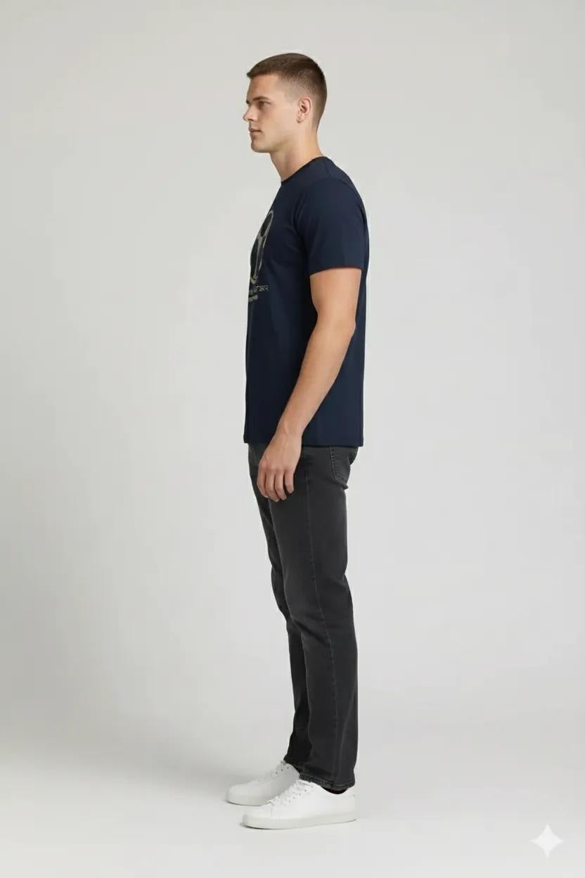 Men Navy Printed Round Neck T-shirt