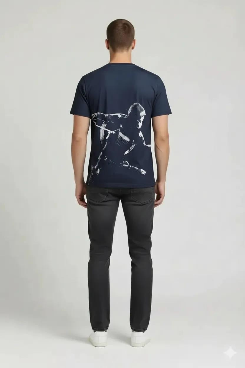 Men Navy Printed Round Neck T-shirt
