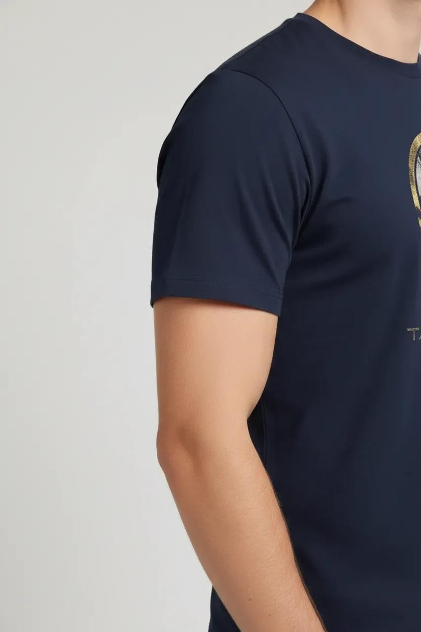 Men Navy Printed Round Neck T-shirt