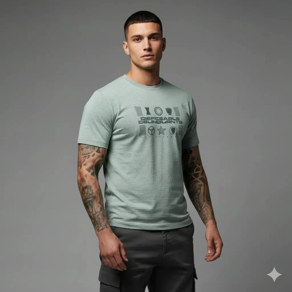 Men Green Melange Typography Printed Round Neck Cotton T-shirt