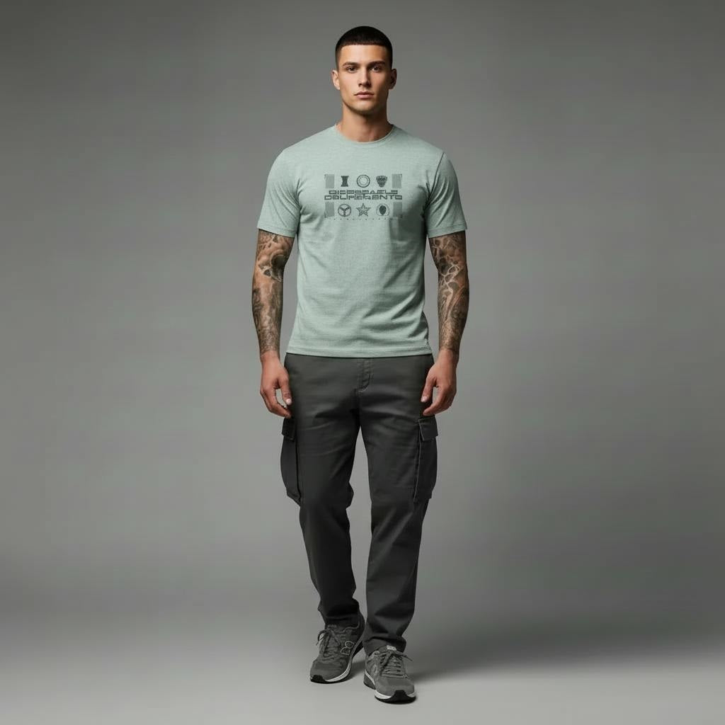 Men Green Melange Typography Printed Round Neck Cotton T-shirt