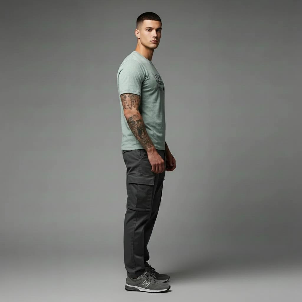 Men Green Melange Typography Printed Round Neck Cotton T-shirt