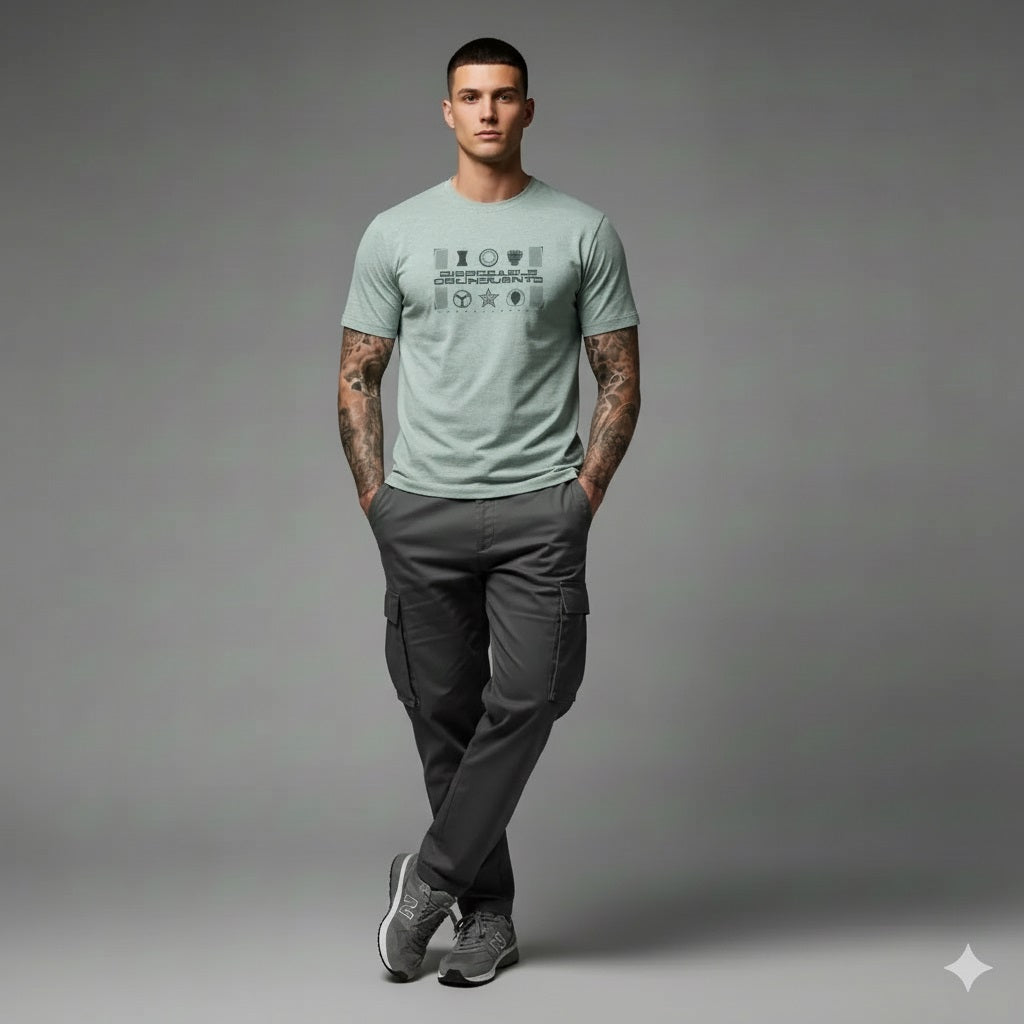 Men Green Melange Typography Printed Round Neck Cotton T-shirt