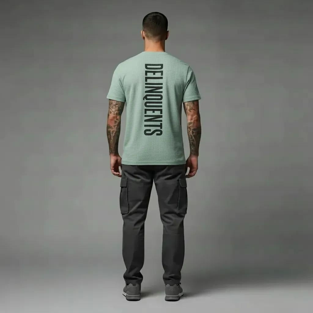 Men Green Melange Typography Printed Round Neck Cotton T-shirt