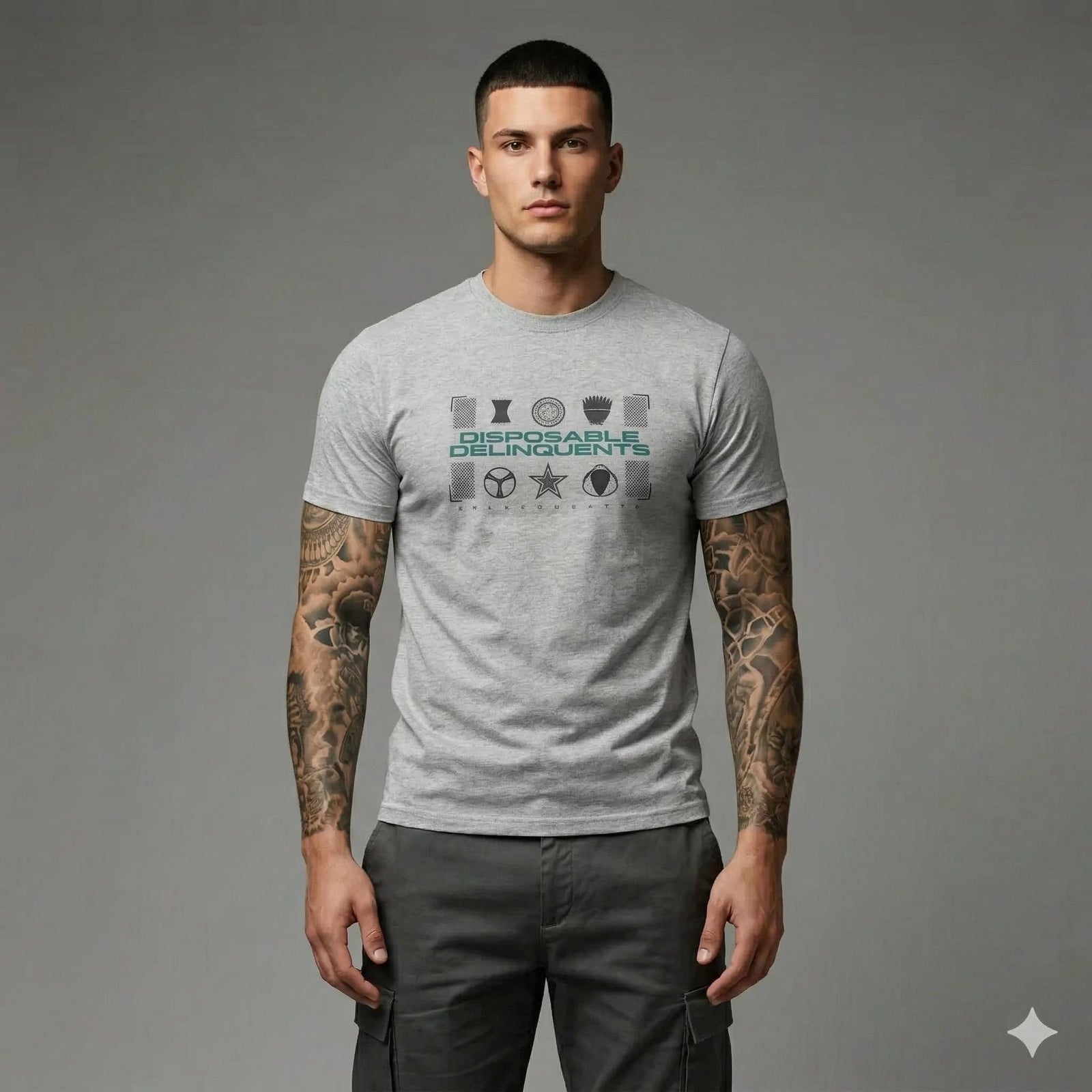 Men Grey Melange Graphic Printed Cotton T-shirt