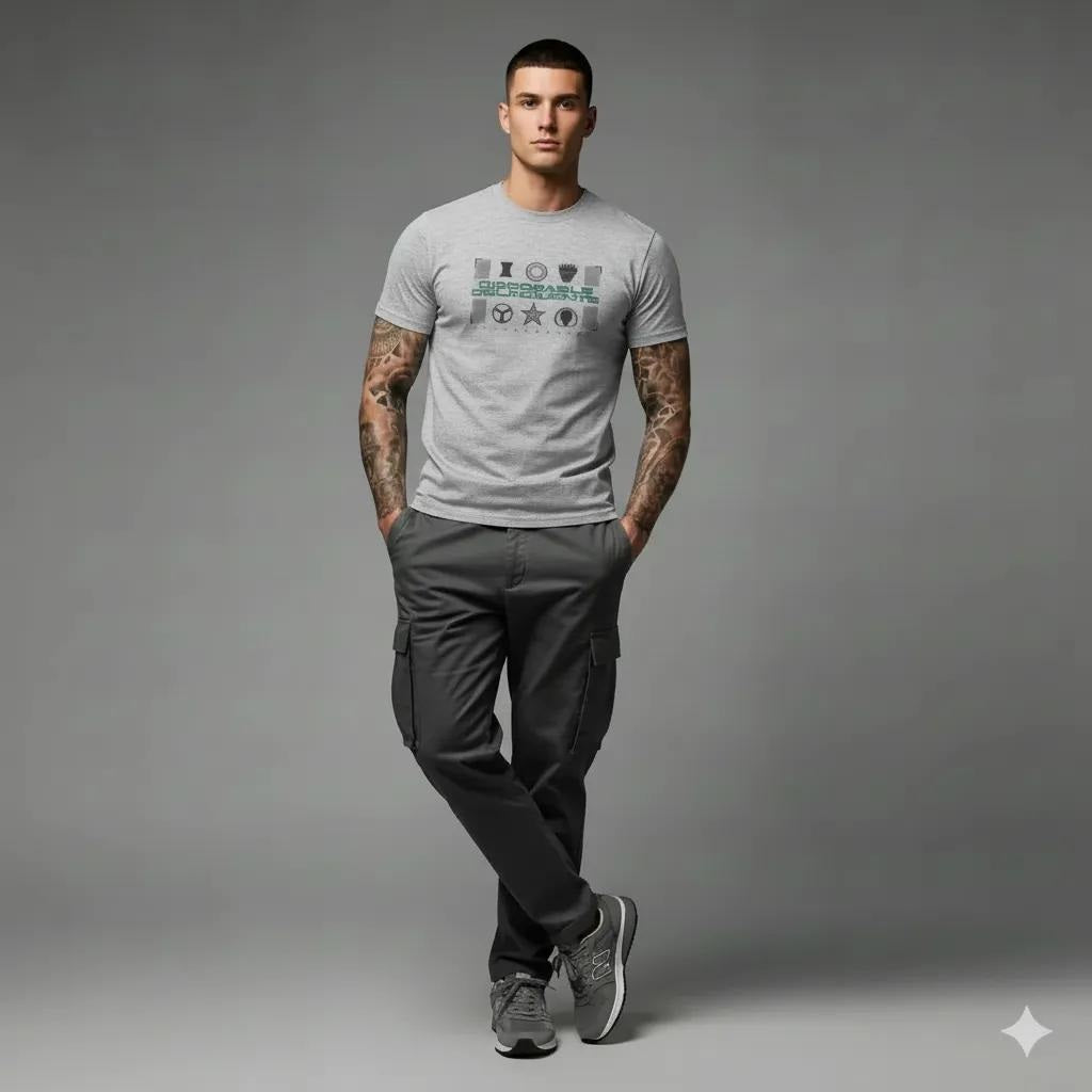 Men Grey Melange Graphic Printed Cotton T-shirt