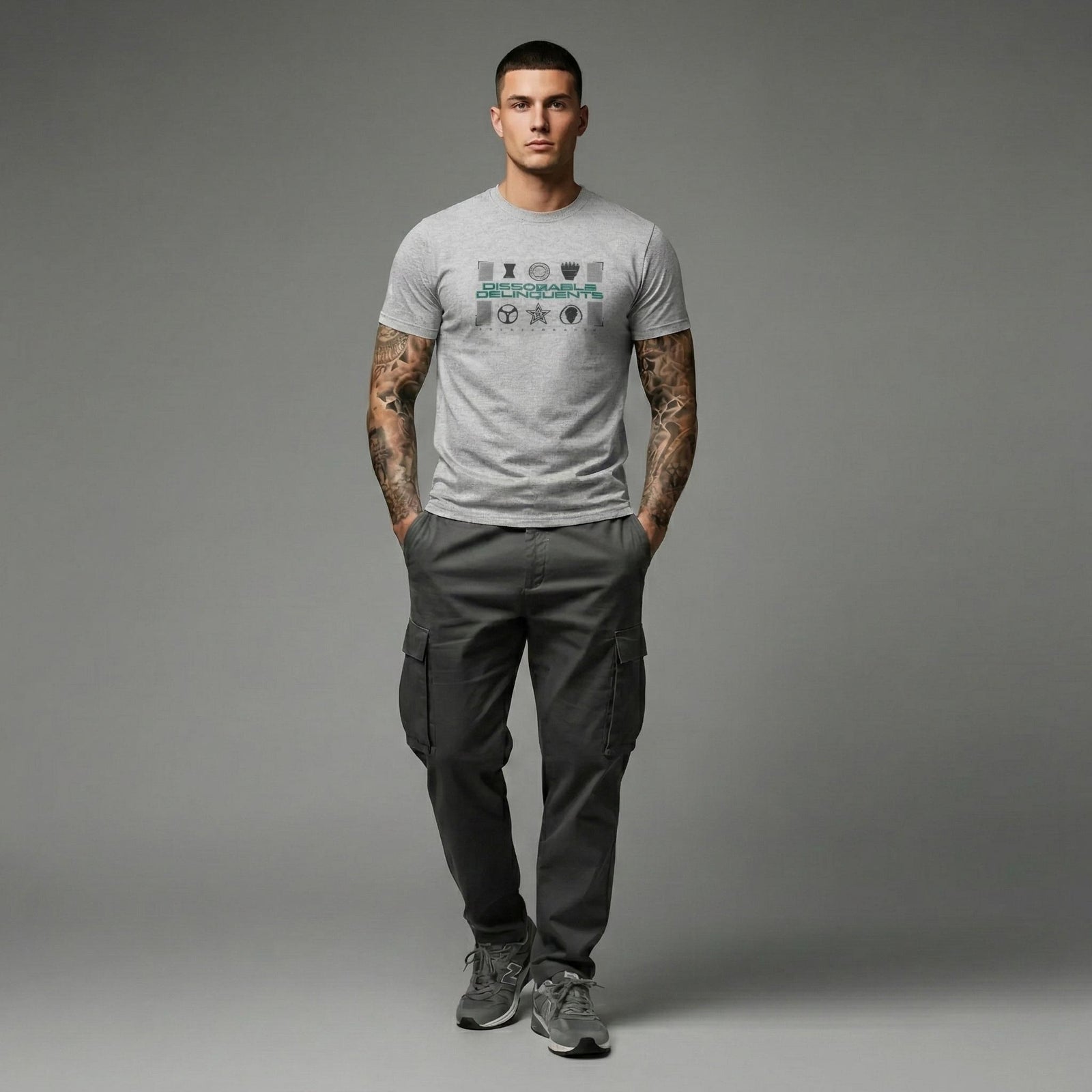 Men Grey Melange Graphic Printed Cotton T-shirt