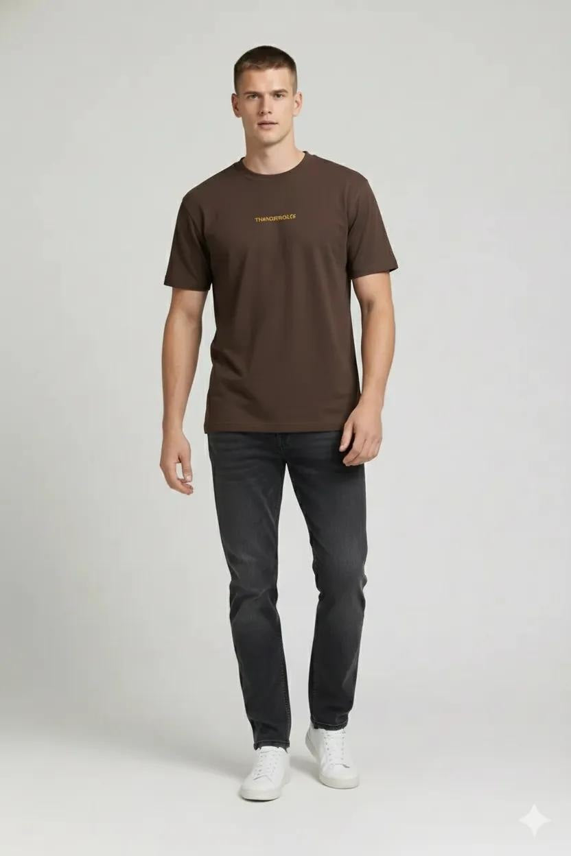 Men Coffee Printed Round Neck T-shirt