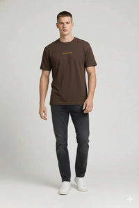 Men Coffee Printed Round Neck T-shirt