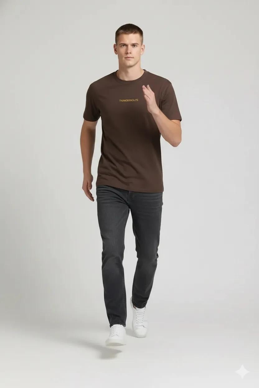 Men Coffee Printed Round Neck T-shirt