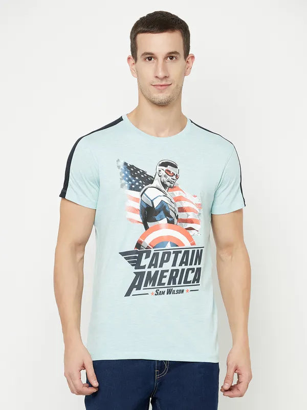 Octave Men Blue Typography Captain America Printed Applique T-Shirt