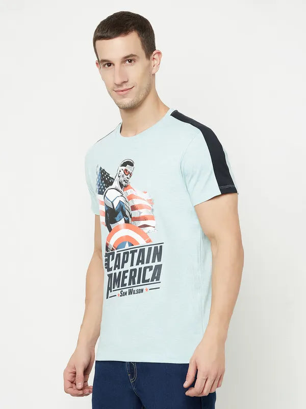 Octave Men Blue Typography Captain America Printed Applique T-Shirt