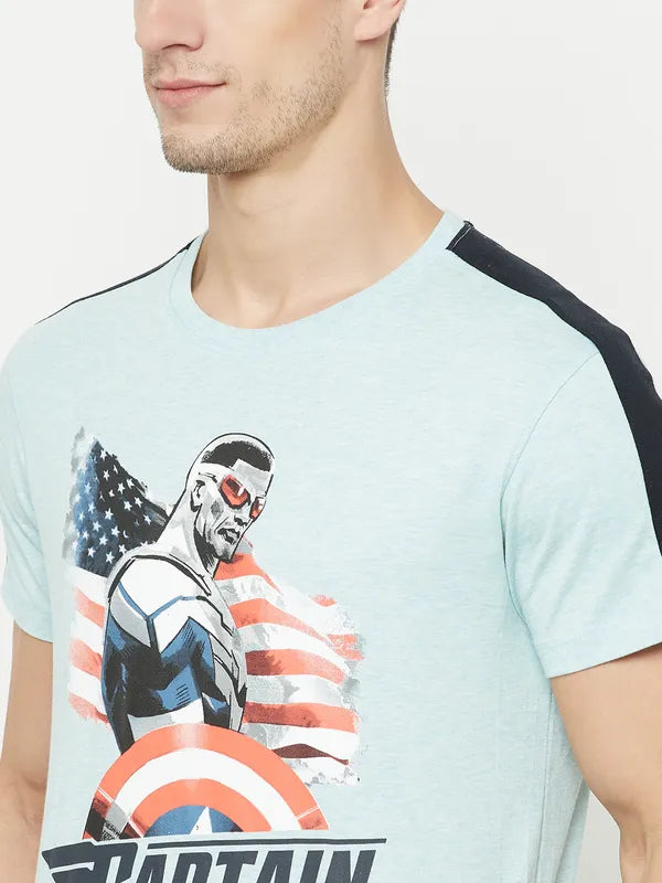 Octave Men Blue Typography Captain America Printed Applique T-Shirt