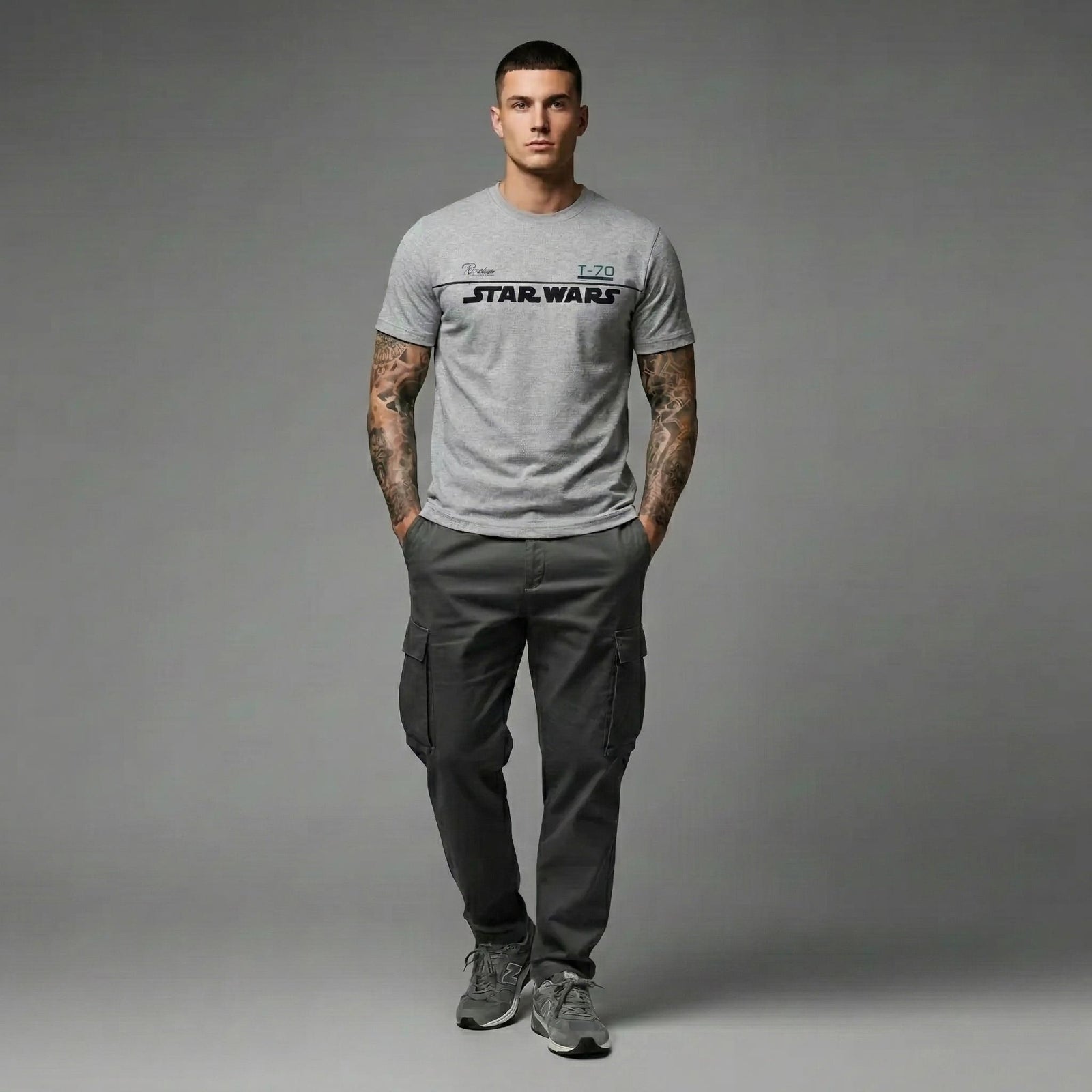Men Grey Melange Typography Star Wars Printed T-shirt