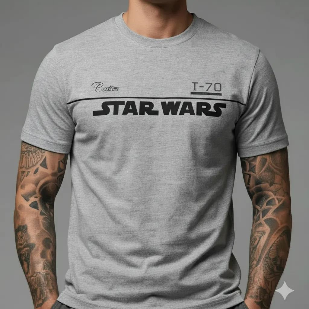 Men Grey Melange Typography Star Wars Printed T-shirt