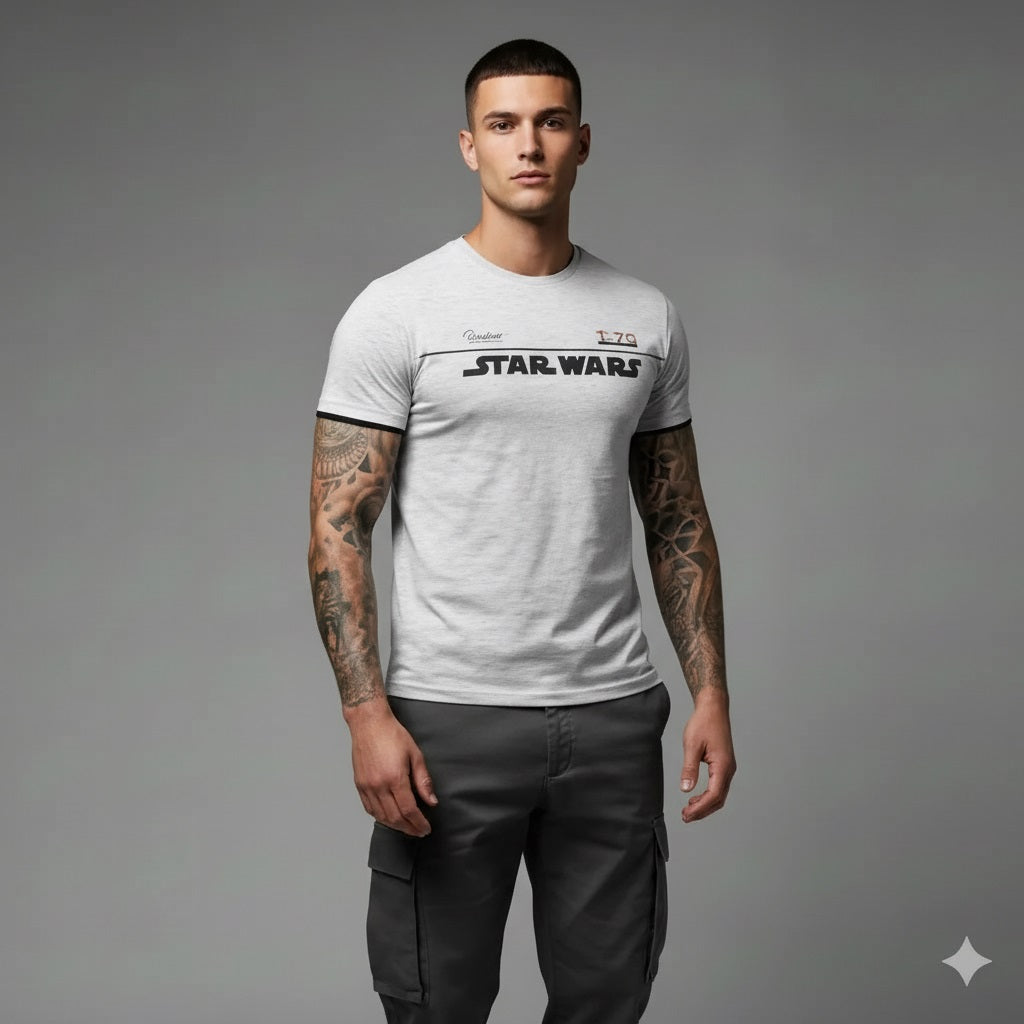 Men White Melange Typography Star Wars Printed T-shirt