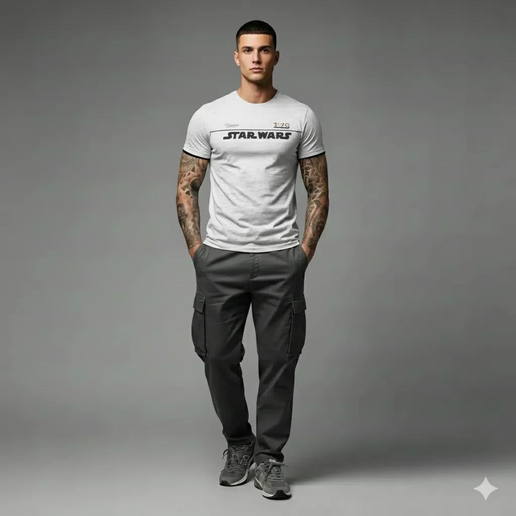 Men White Melange Typography Star Wars Printed T-shirt
