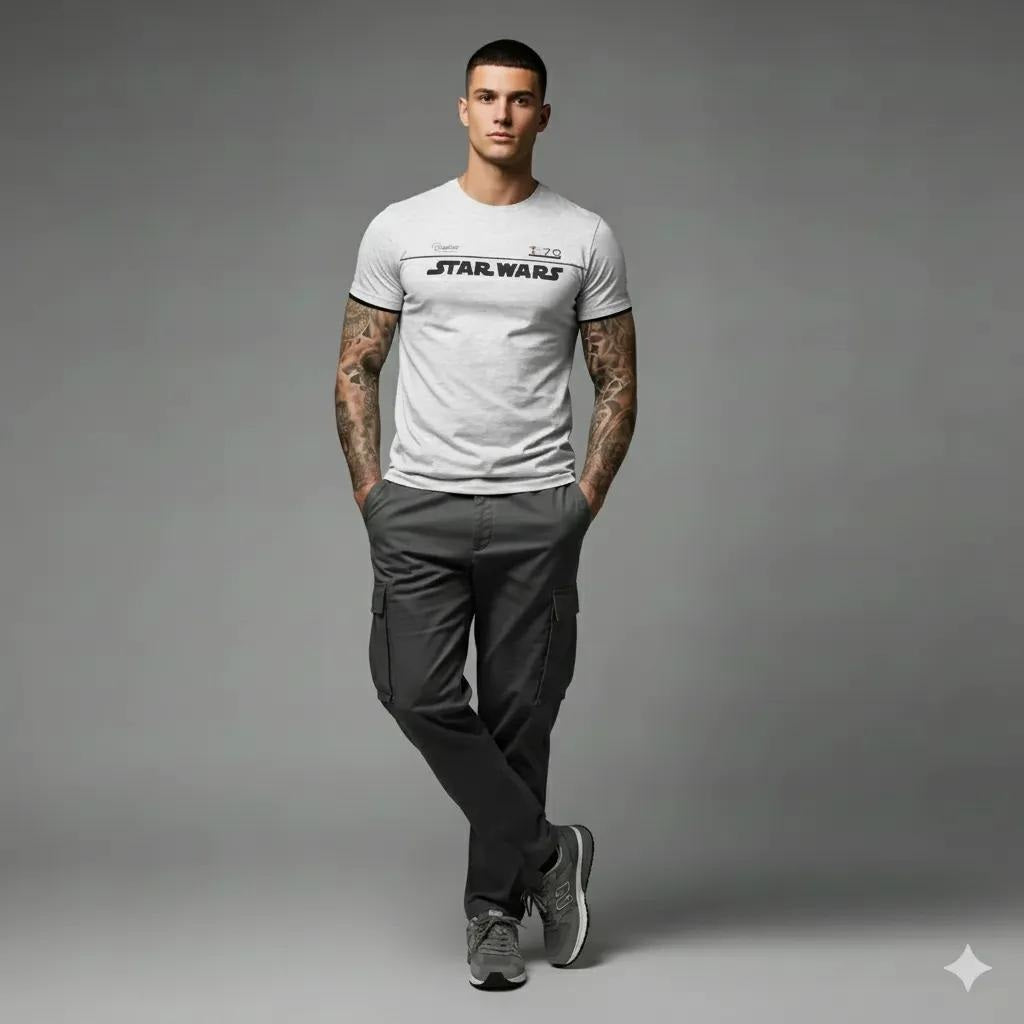 Men White Melange Typography Star Wars Printed T-shirt