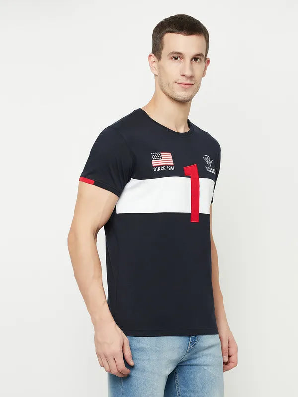 Octave Men Navy Blue Typography Captain America Colourblocked Applique T-Shirt