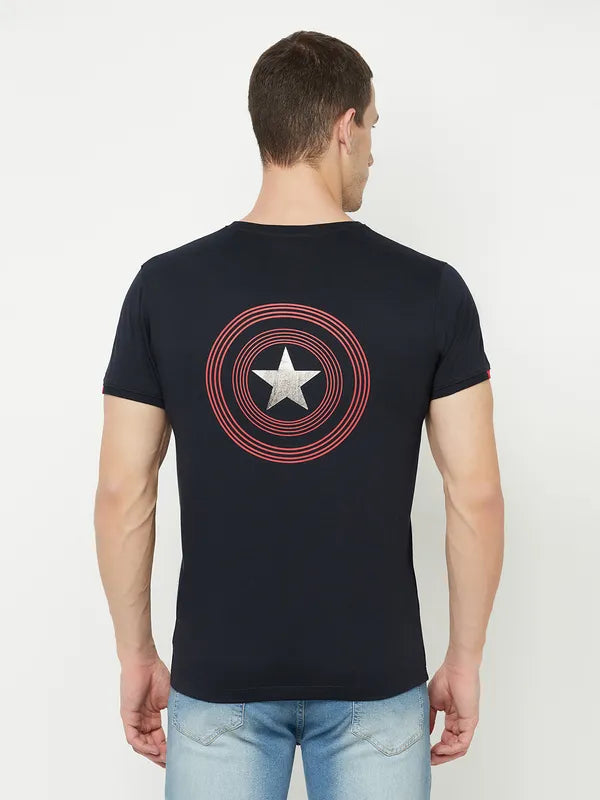 Octave Men Navy Blue Typography Captain America Colourblocked Applique T-Shirt