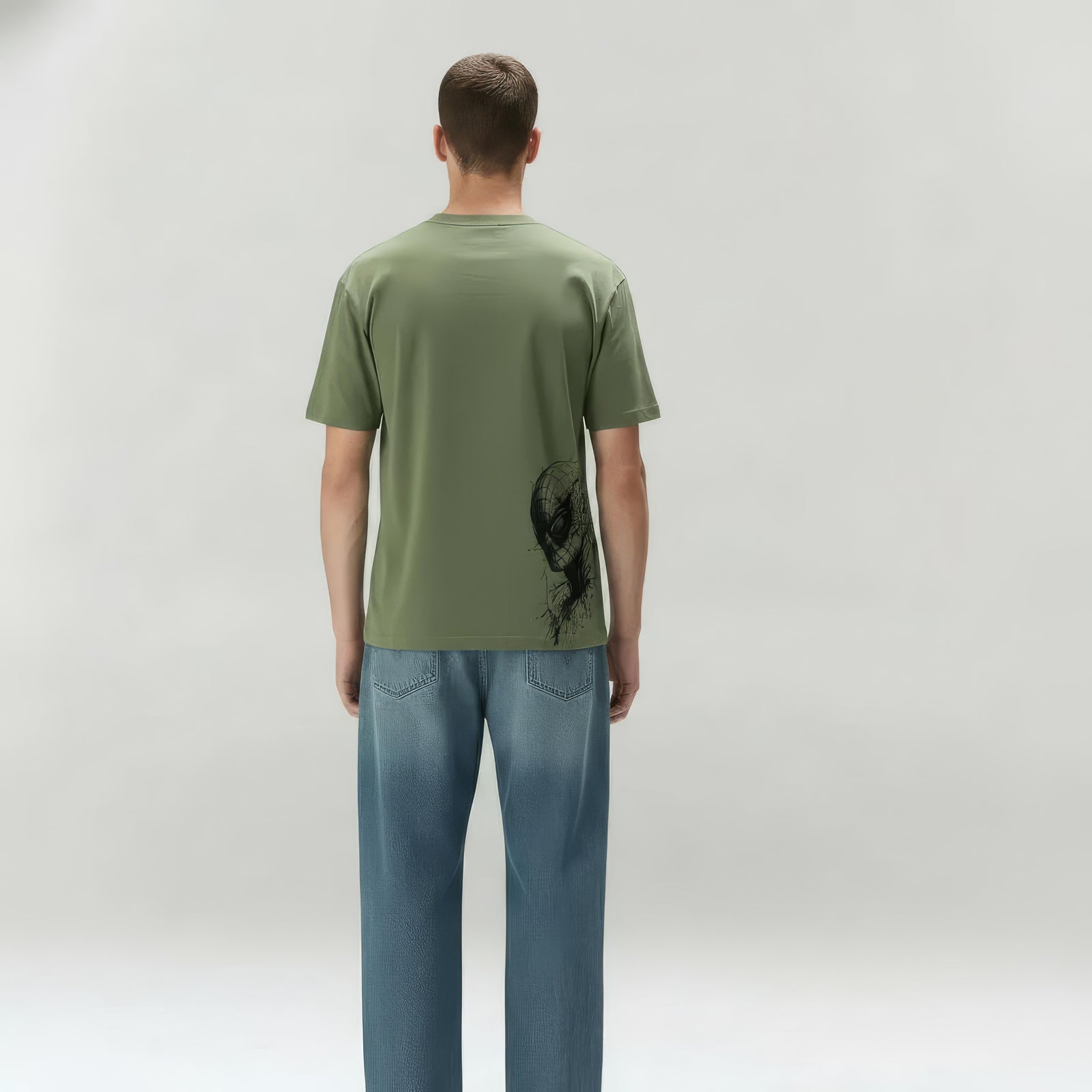 Octave Men Oil Green Printed Round Neck T-shirt