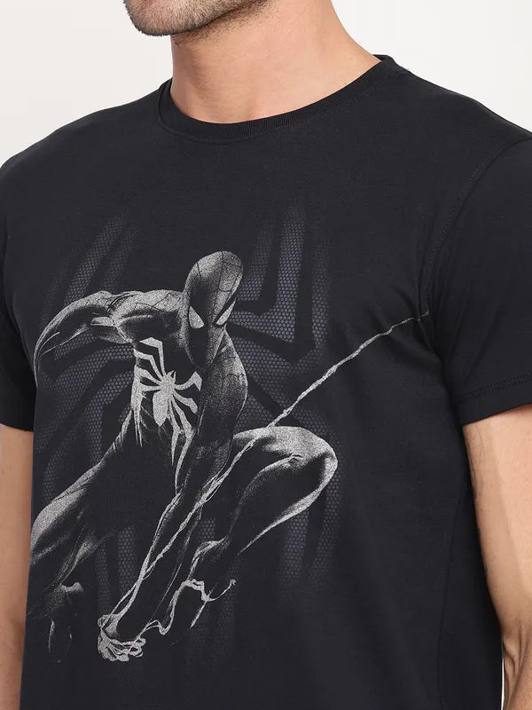 Octave Men Navy Blue Spider-Man Cotton Printed T-Shirt