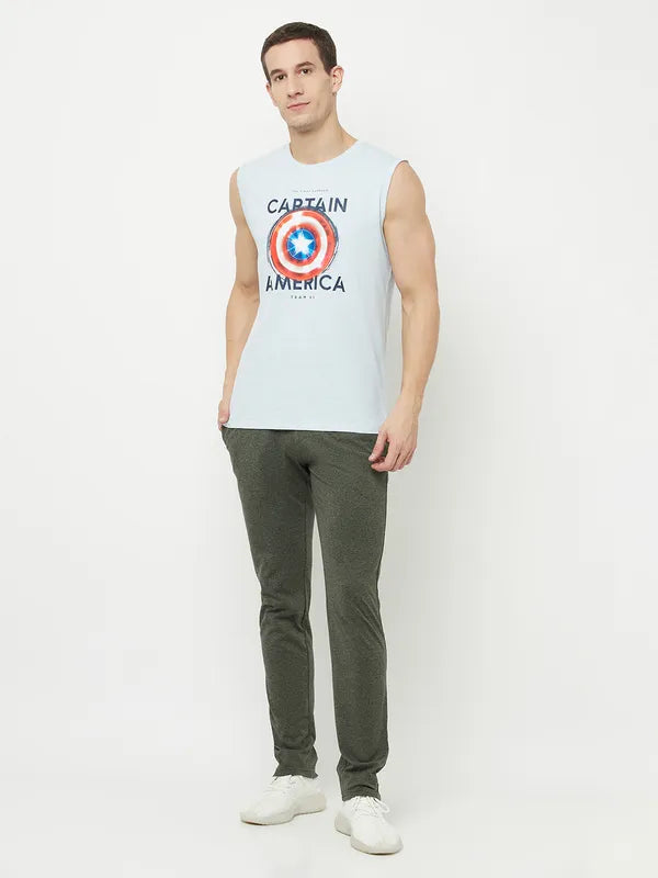 Octave Men Blue  Wan Blue Typography Captain America Printed Raw Edge T-Shirt