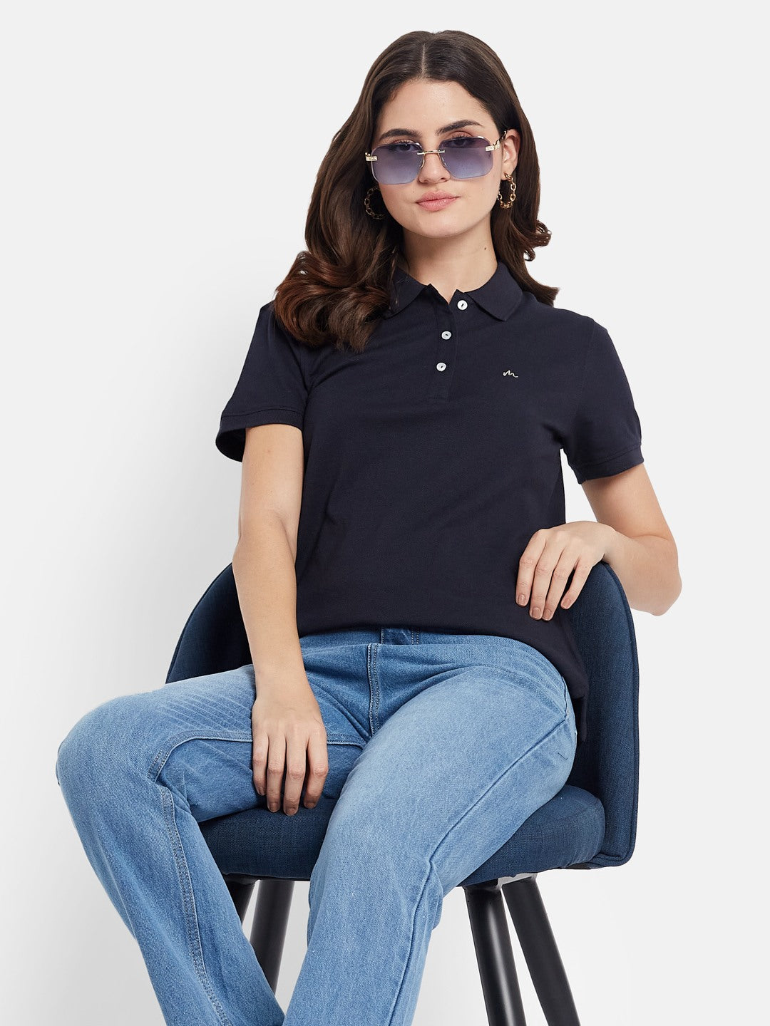 METTLE Self Design Printed Mandarin Collar Cotton T-shirt
