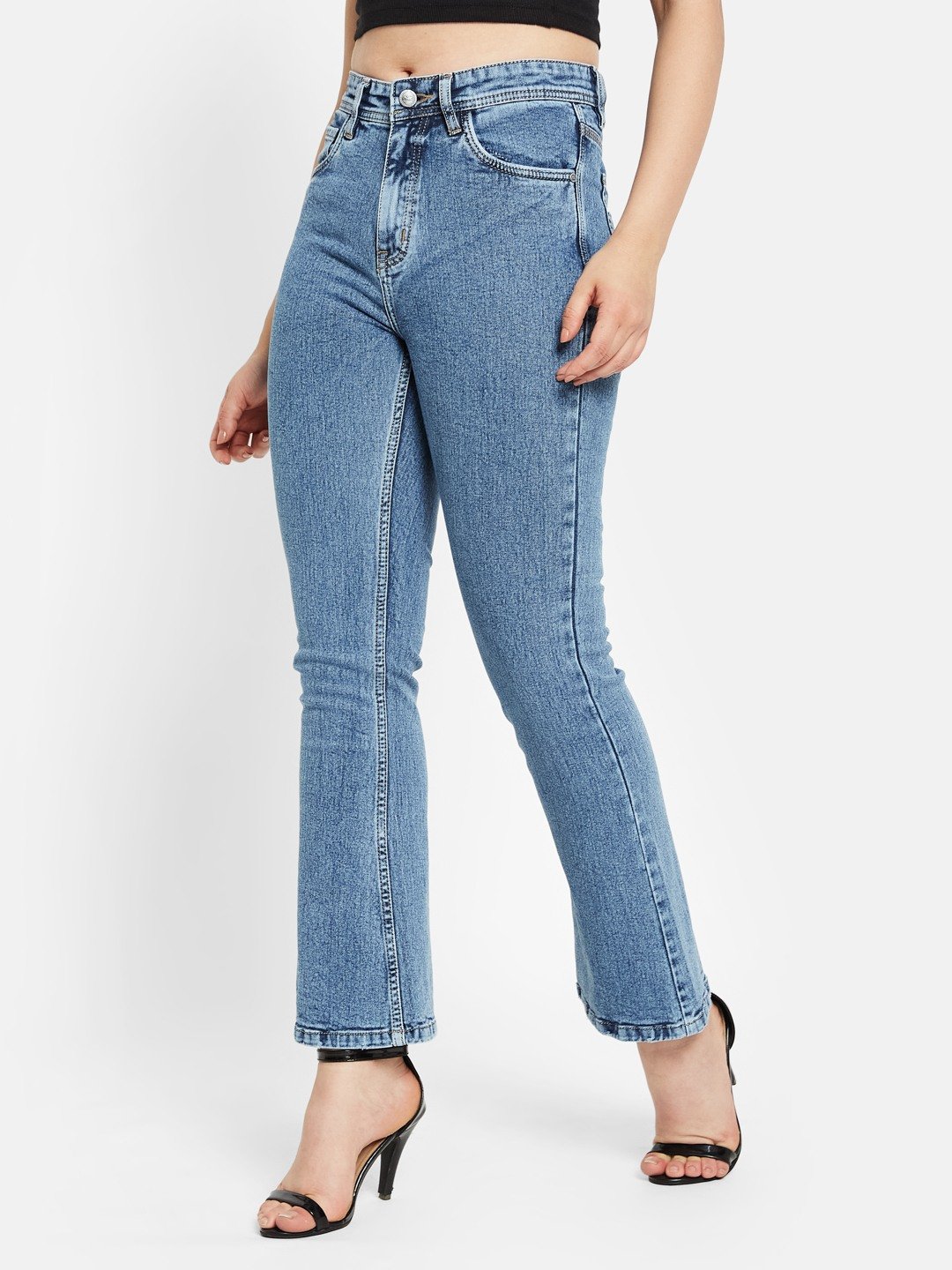 METTLE Women Bootcut Light Fade Stretchable Jeans