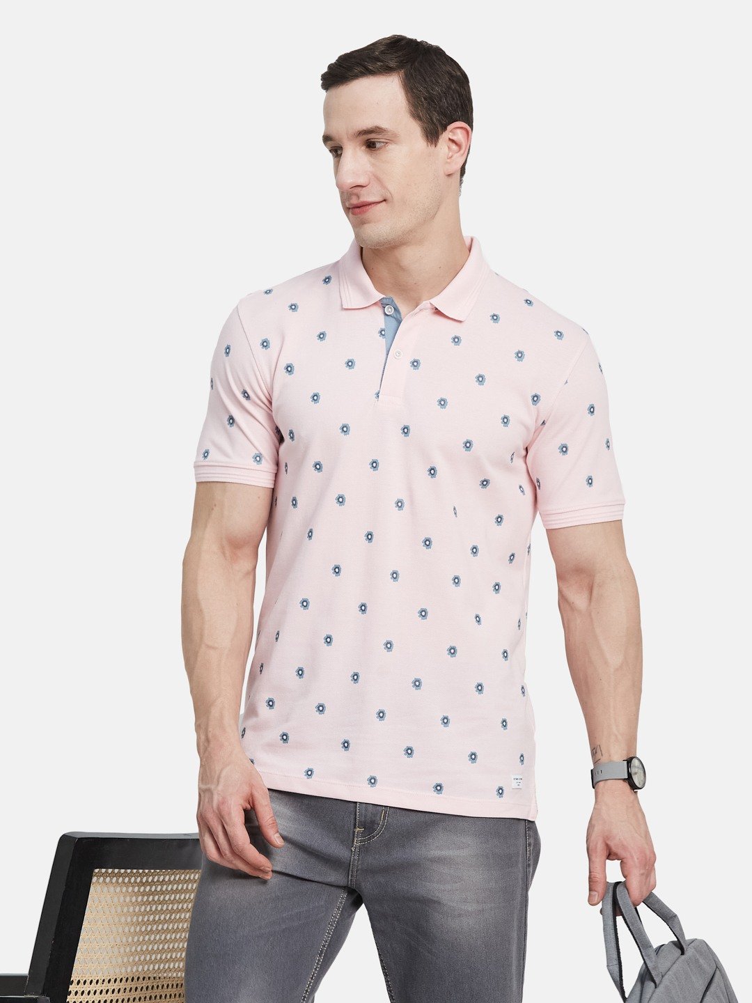 AOP FLORAL PRINT  POLO NECK PIQUE T-SHIRT