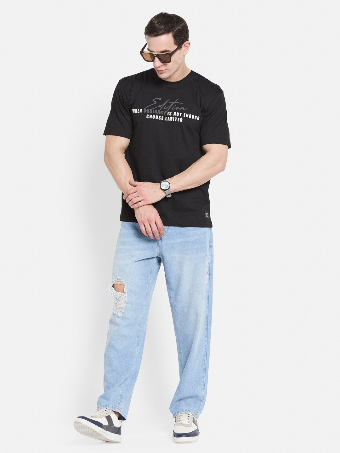 BACK  PRINT ROUND NECK SINGLE JERSEY KNIT T-SHIRT